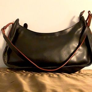 Black leather mini envelope bag by Francesco Biasia